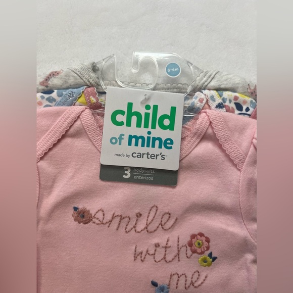 Carter’s 3 Pack Pink Floral Short Sleeve Onesies - Picture 3 of 3